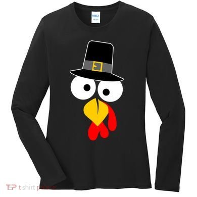 Pilgrim Turkey Big Face Thanksgiving Women's Long Sleeve Shirt