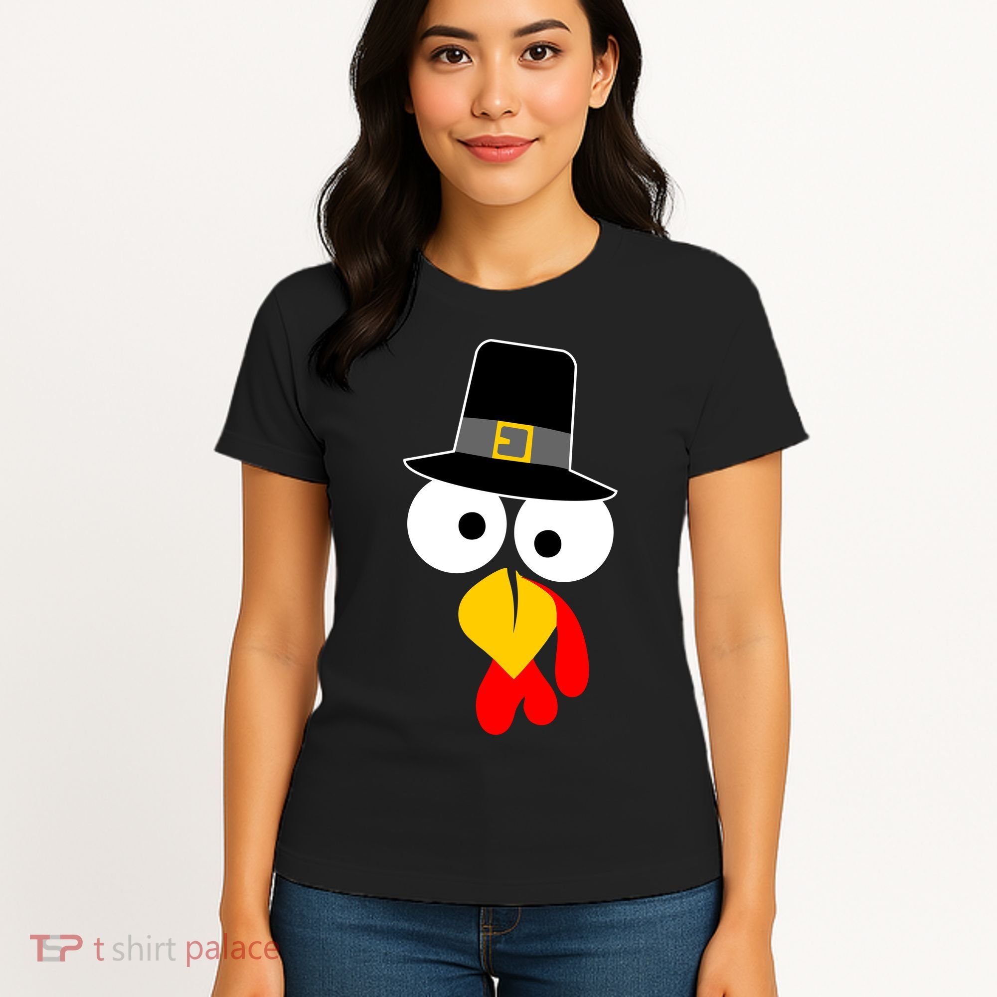 Pilgrim Turkey Big Face Thanksgiving Women's T-Shirt