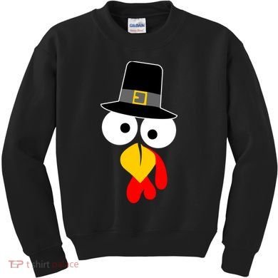 Pilgrim Turkey Big Face Thanksgiving Kids Sweatshirt