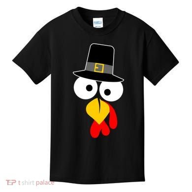 Pilgrim Turkey Big Face Thanksgiving Kids T-Shirt