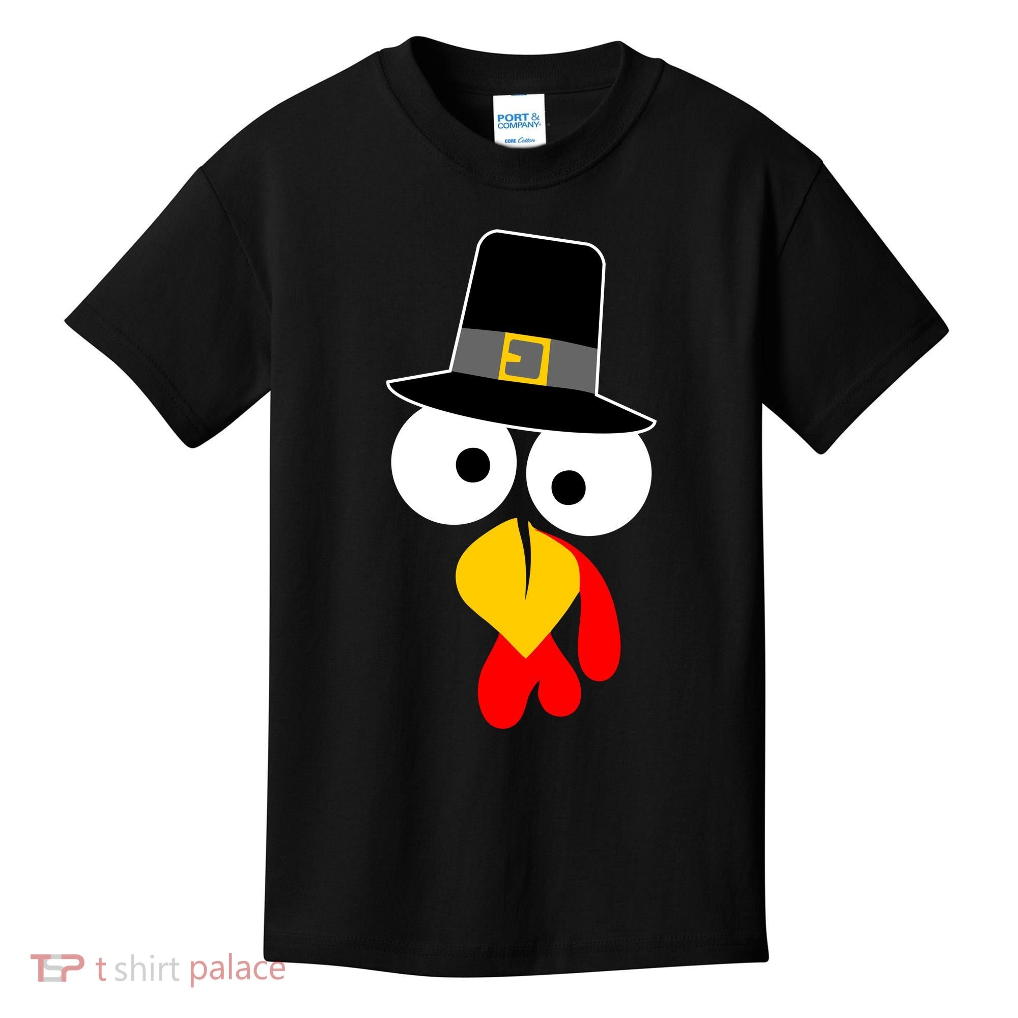 Pilgrim Turkey Big Face Thanksgiving Kids T-Shirt