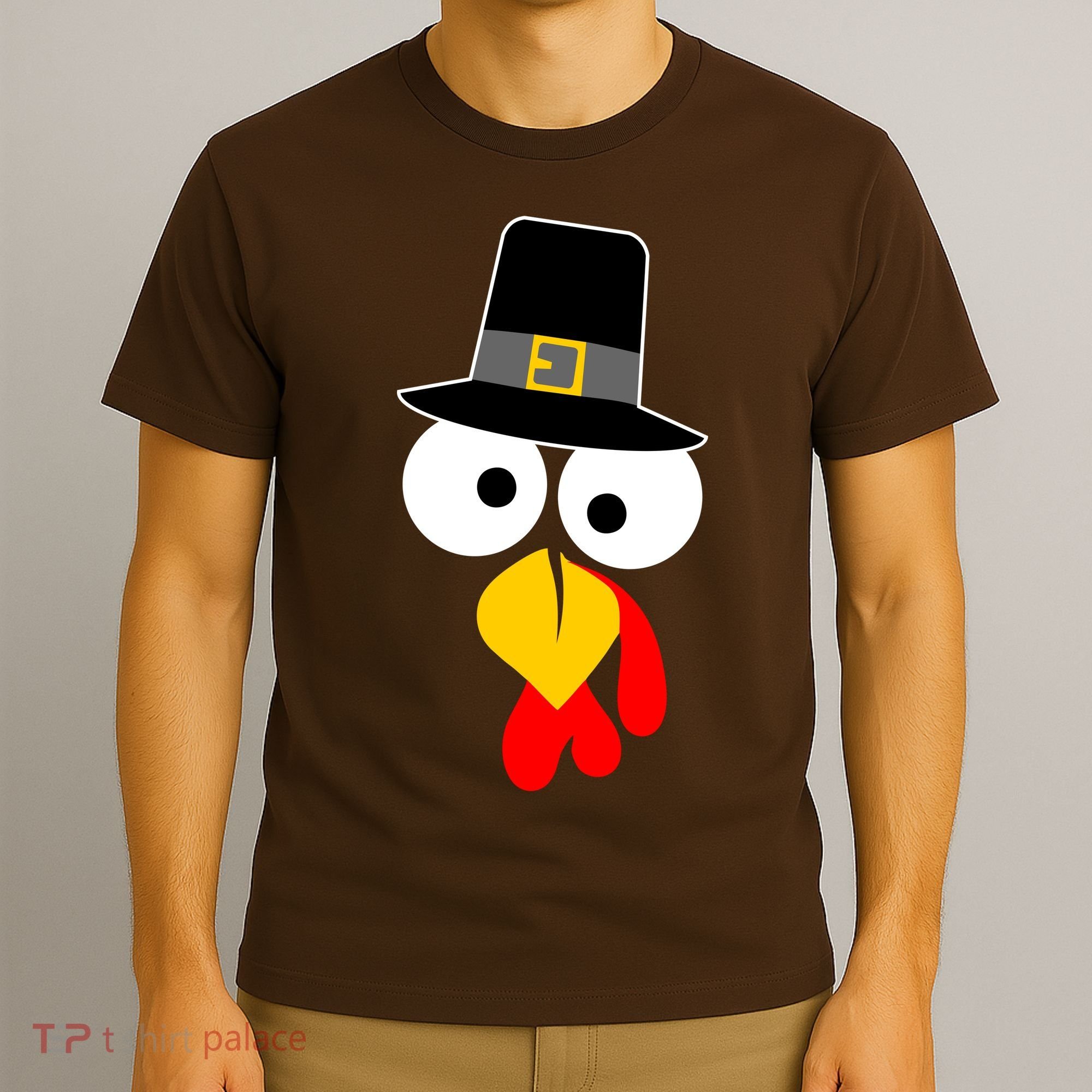 Pilgrim Turkey Big Face Thanksgiving T-Shirt