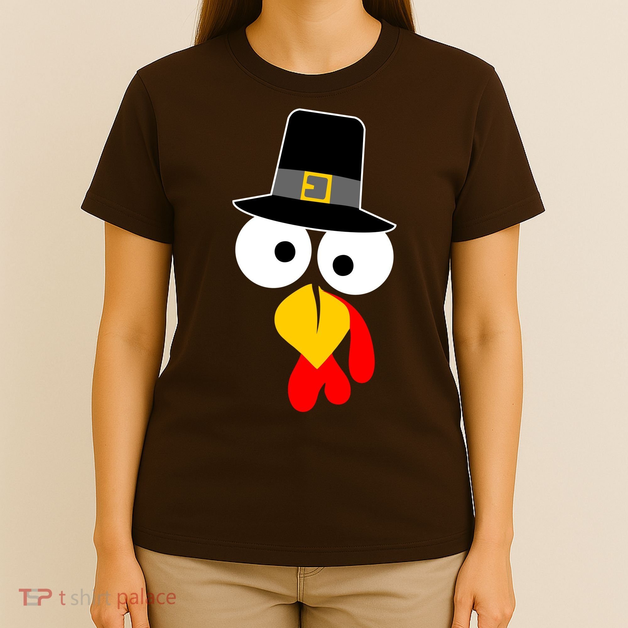 Pilgrim Turkey Big Face Thanksgiving T-Shirt