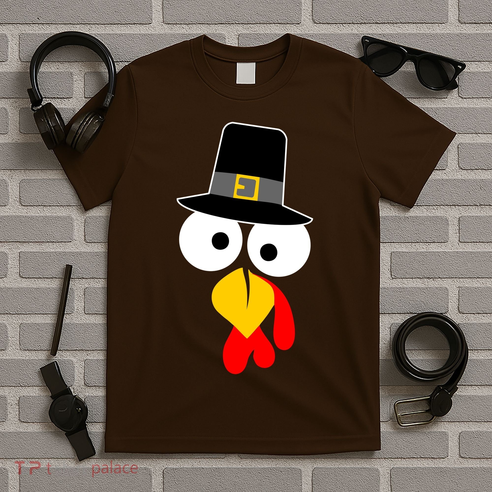 Pilgrim Turkey Big Face Thanksgiving T-Shirt