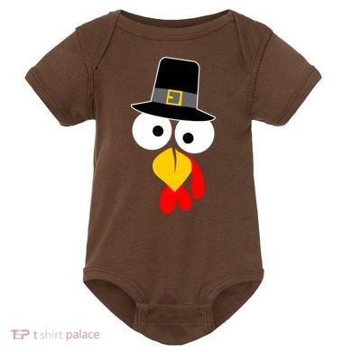 Pilgrim Turkey Big Face Thanksgiving Baby Bodysuit