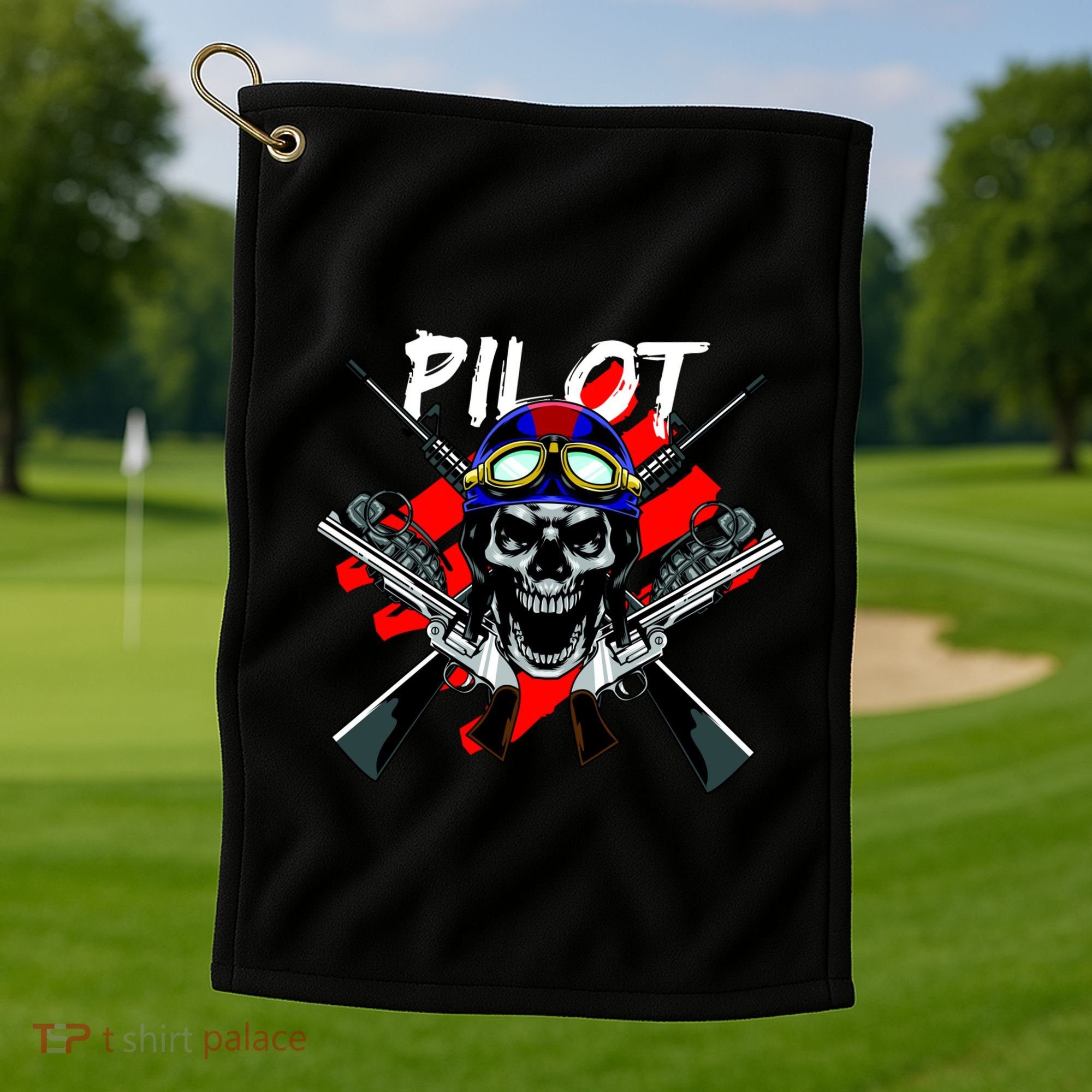 Pilot Skull Golf Towel