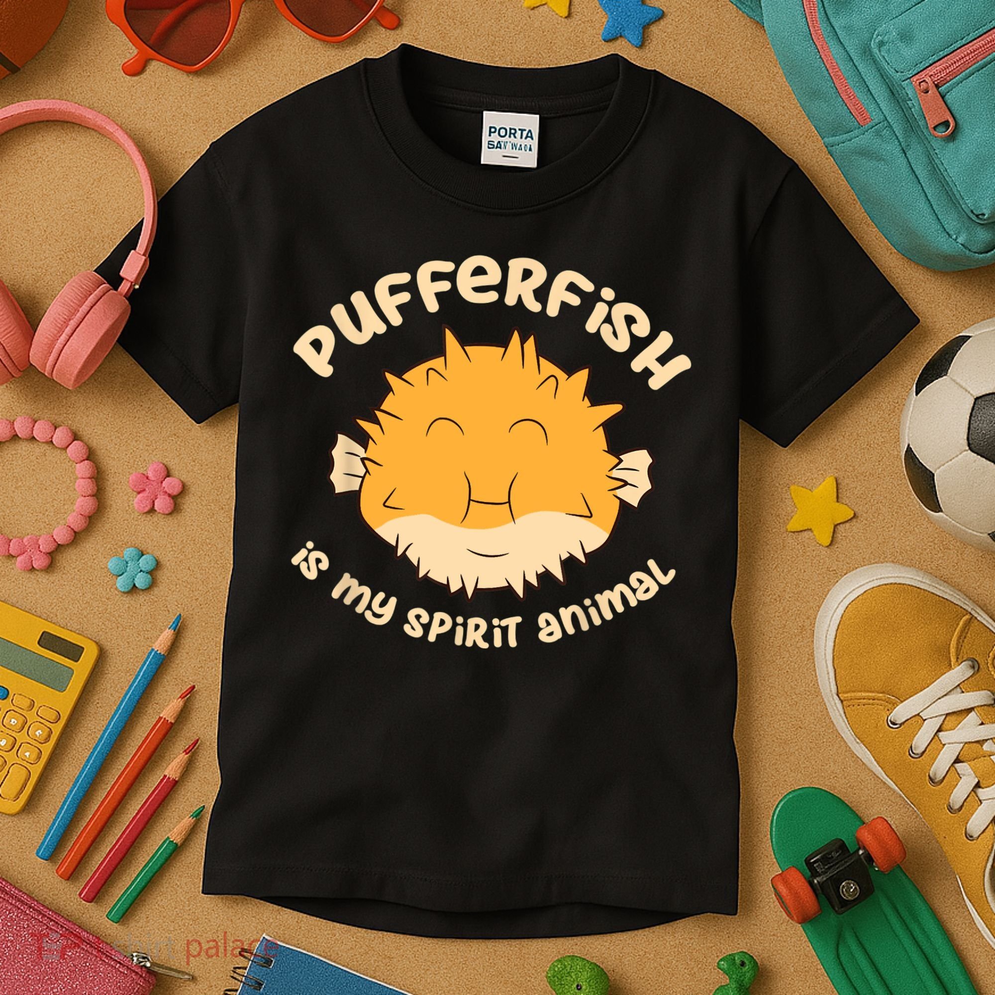 Pufferfish Is My Spirit Animal Funny Puffer Fish Kids T-Shirt