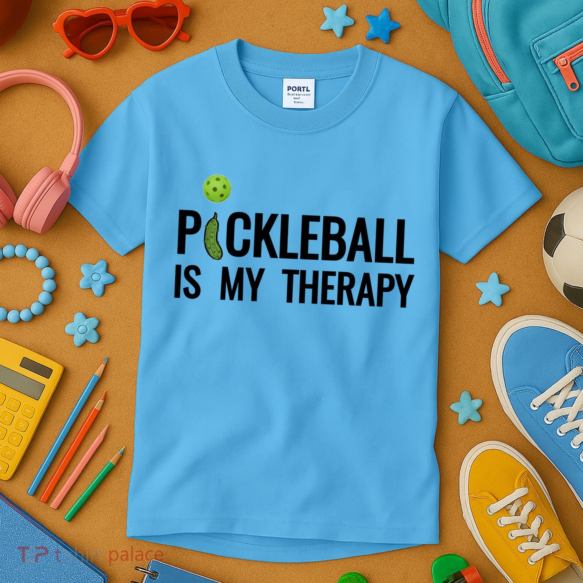 Pickleball Is My Therapy Funny Pickleball Players Gift Kids T-Shirt