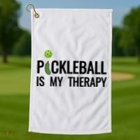 Pickleball Is My Therapy Funny Pickleball Players Gift Golf Towel thumb 1