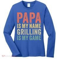 Papa Is My Name Grilling Is My Game Bbq Dad Father's Day Gift Women's Long Sleeve Shirt thumb 0