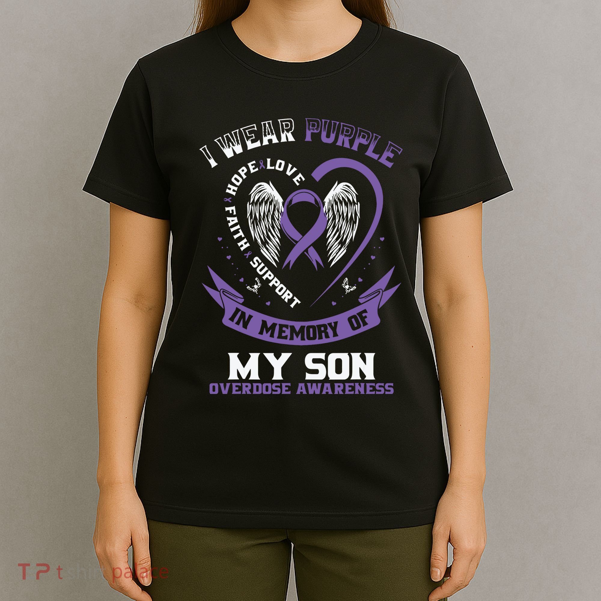 Purple In Memory Of My Son Drug Overdose Awareness Ribbon T-Shirt