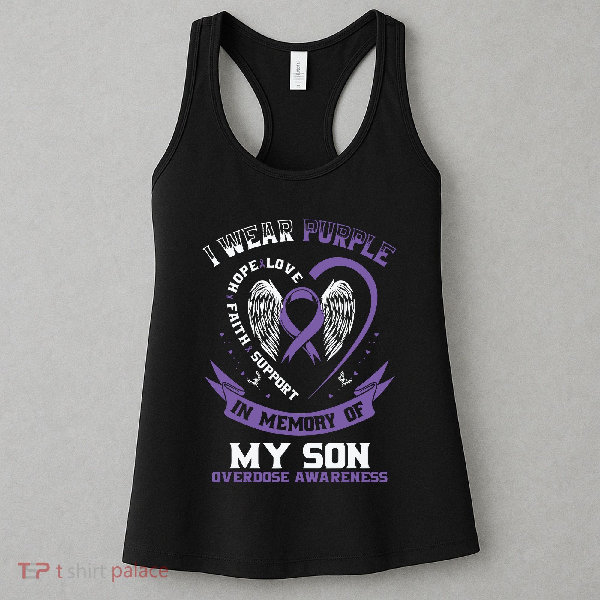 Purple In Memory Of My Son Drug Overdose Awareness Ribbon Women's Tank Top
