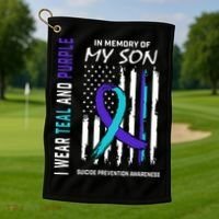 Parents In Memory Of Son Suicide Awareness Prevention Flag Golf Towel thumb 1