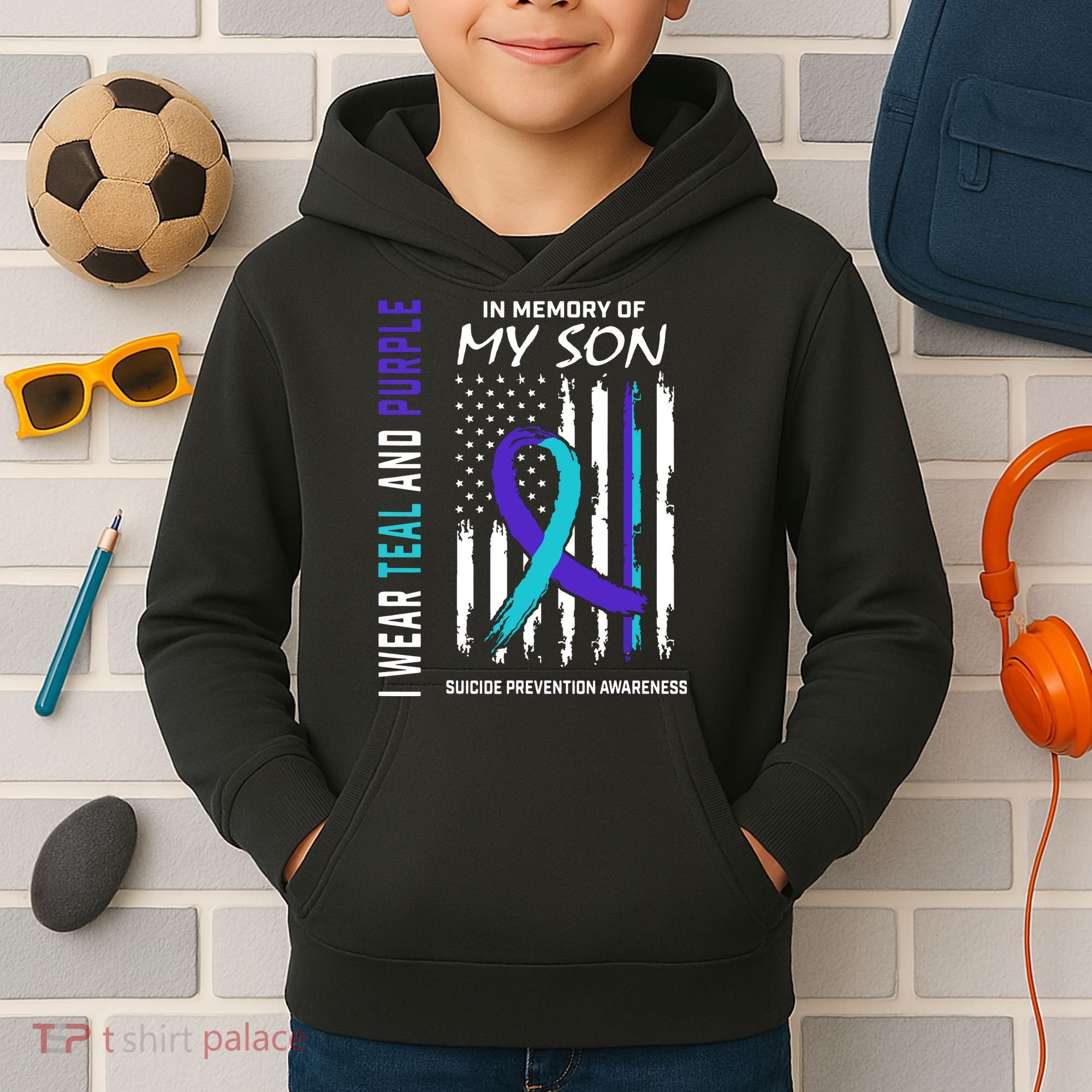 Parents In Memory Of Son Suicide Awareness Prevention Flag Kids Hoodie