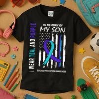 Parents In Memory Of Son Suicide Awareness Prevention Flag Kids T-Shirt thumb 3