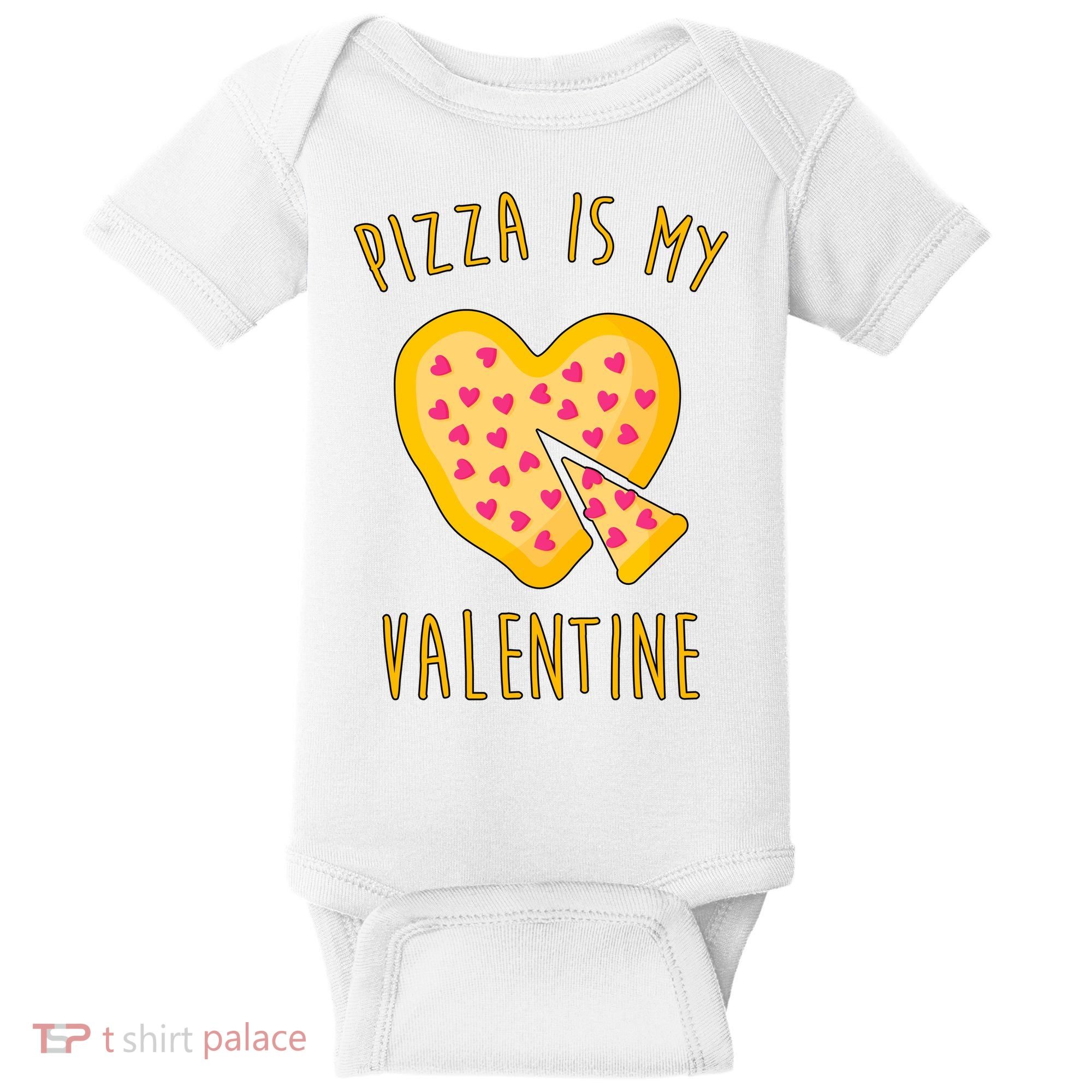 Pizza Is My Valentine Cute Heart Baby Bodysuit