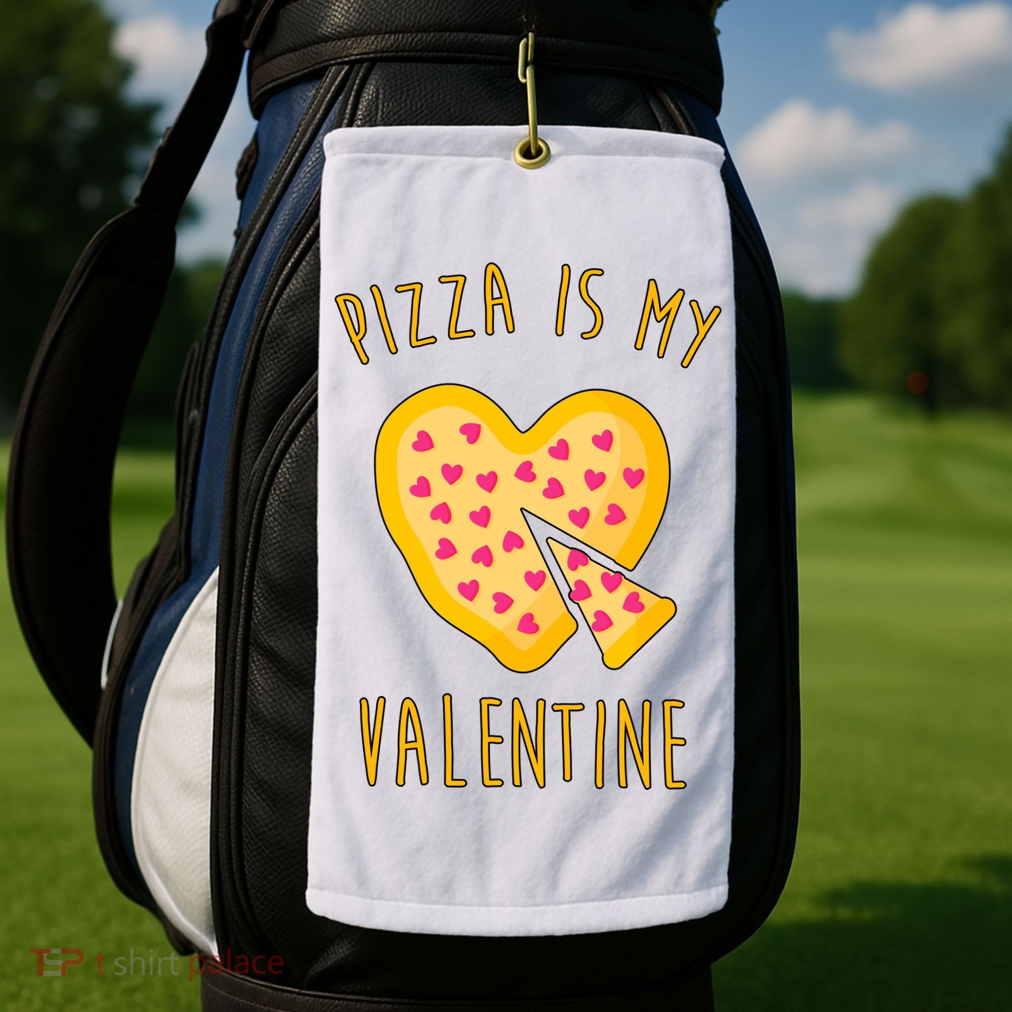 Pizza Is My Valentine Cute Heart Golf Towel