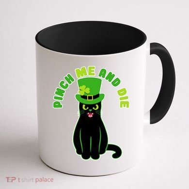 Pinch Me And Die St. Patrick's Day Cat Coffee Mug back