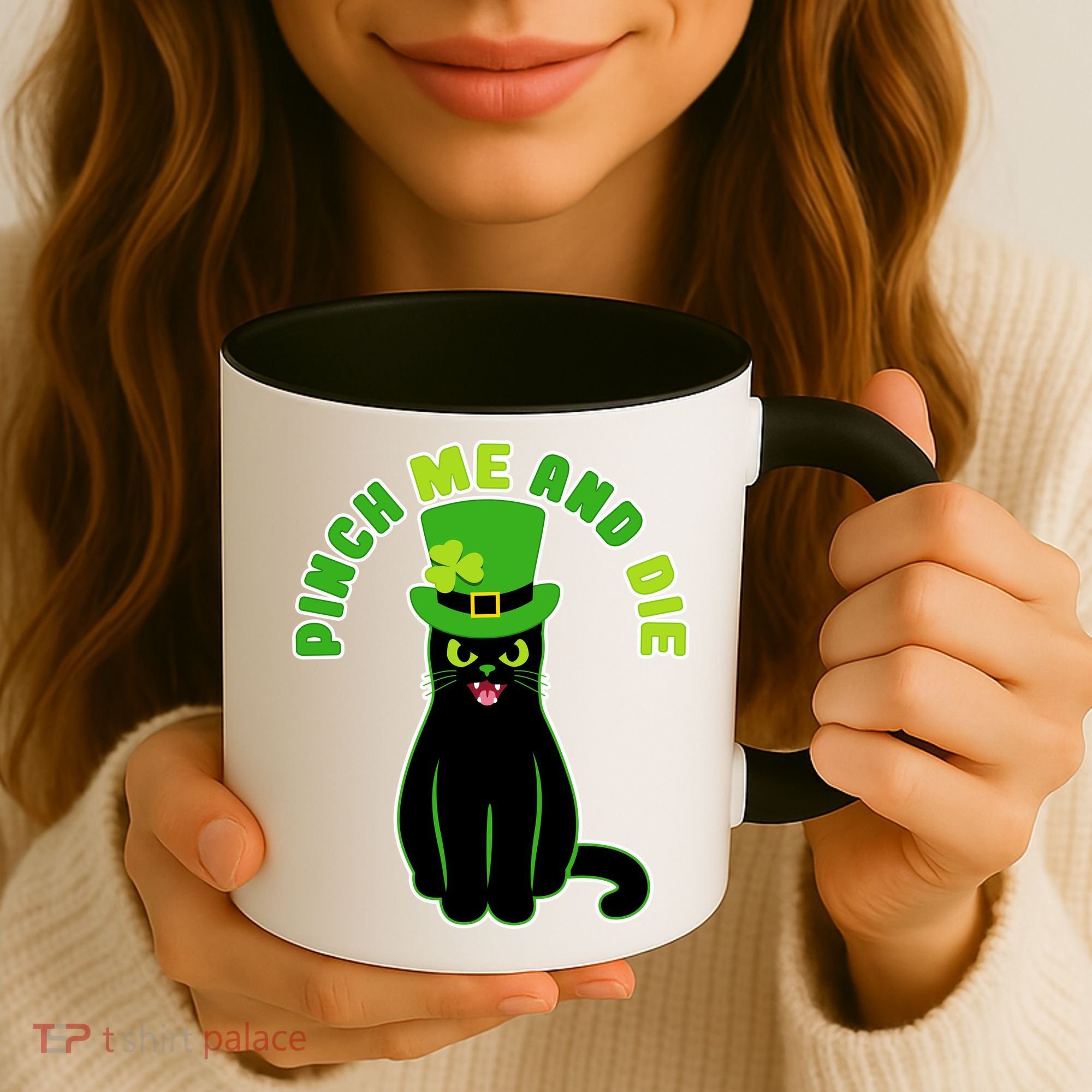 Pinch Me And Die St. Patrick's Day Cat Coffee Mug
