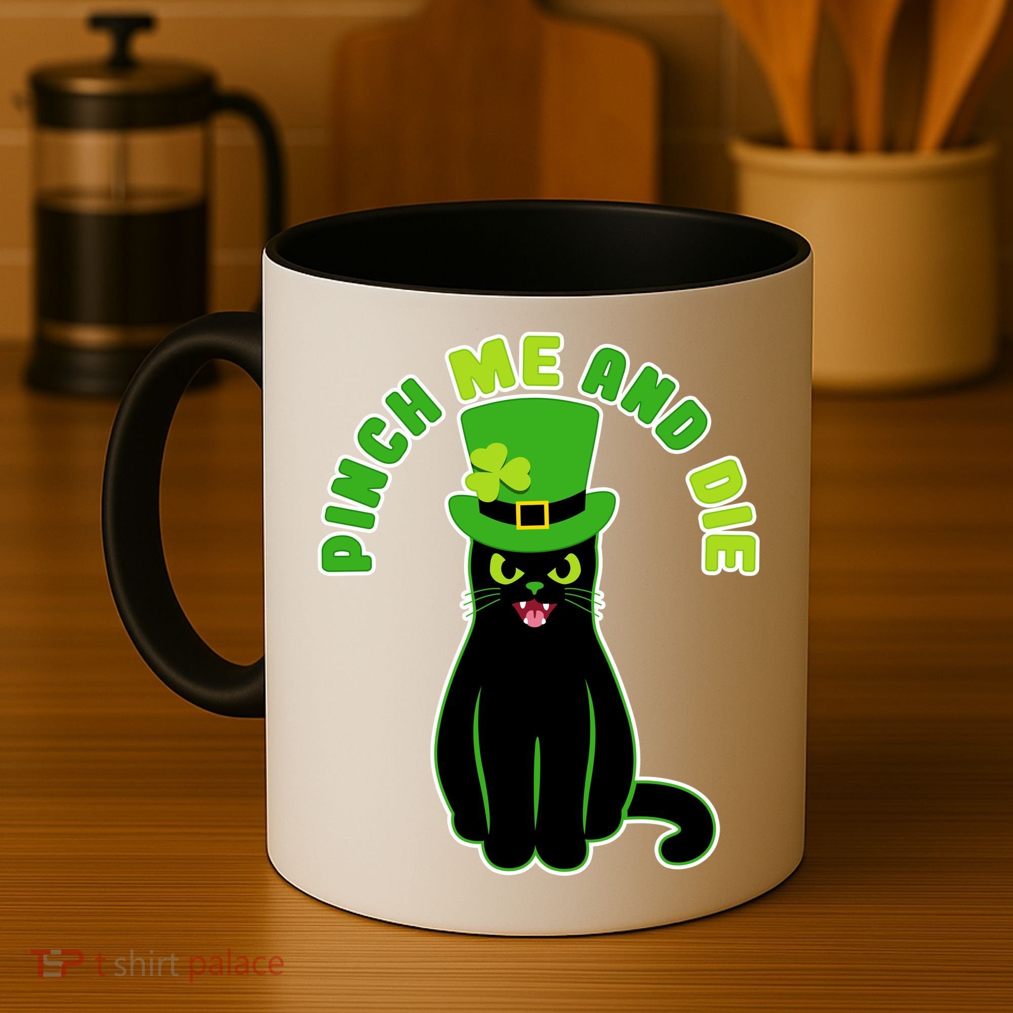 Pinch Me And Die St. Patrick's Day Cat Coffee Mug