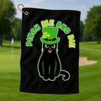 Pinch Me And Die St. Patrick's Day Cat Golf Towel thumb 1