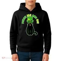 Pinch Me And Die St. Patrick's Day Cat Kids Hoodie thumb 4