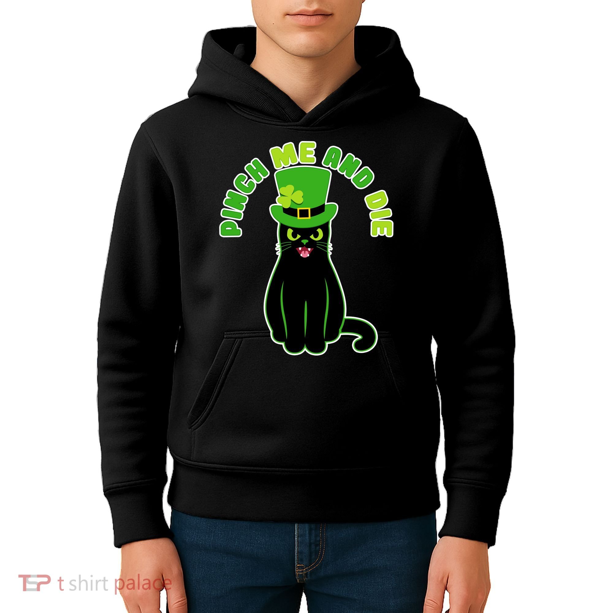 Pinch Me And Die St. Patrick's Day Cat Kids Hoodie