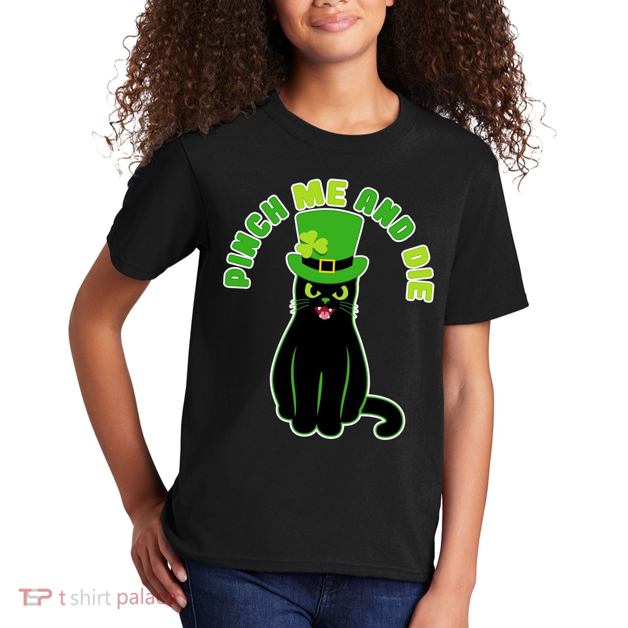 Pinch Me And Die St. Patrick's Day Cat Kids T-Shirt