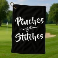 Pinches Get Stitches Funny St. Patrick's Day Golf Towel thumb 1