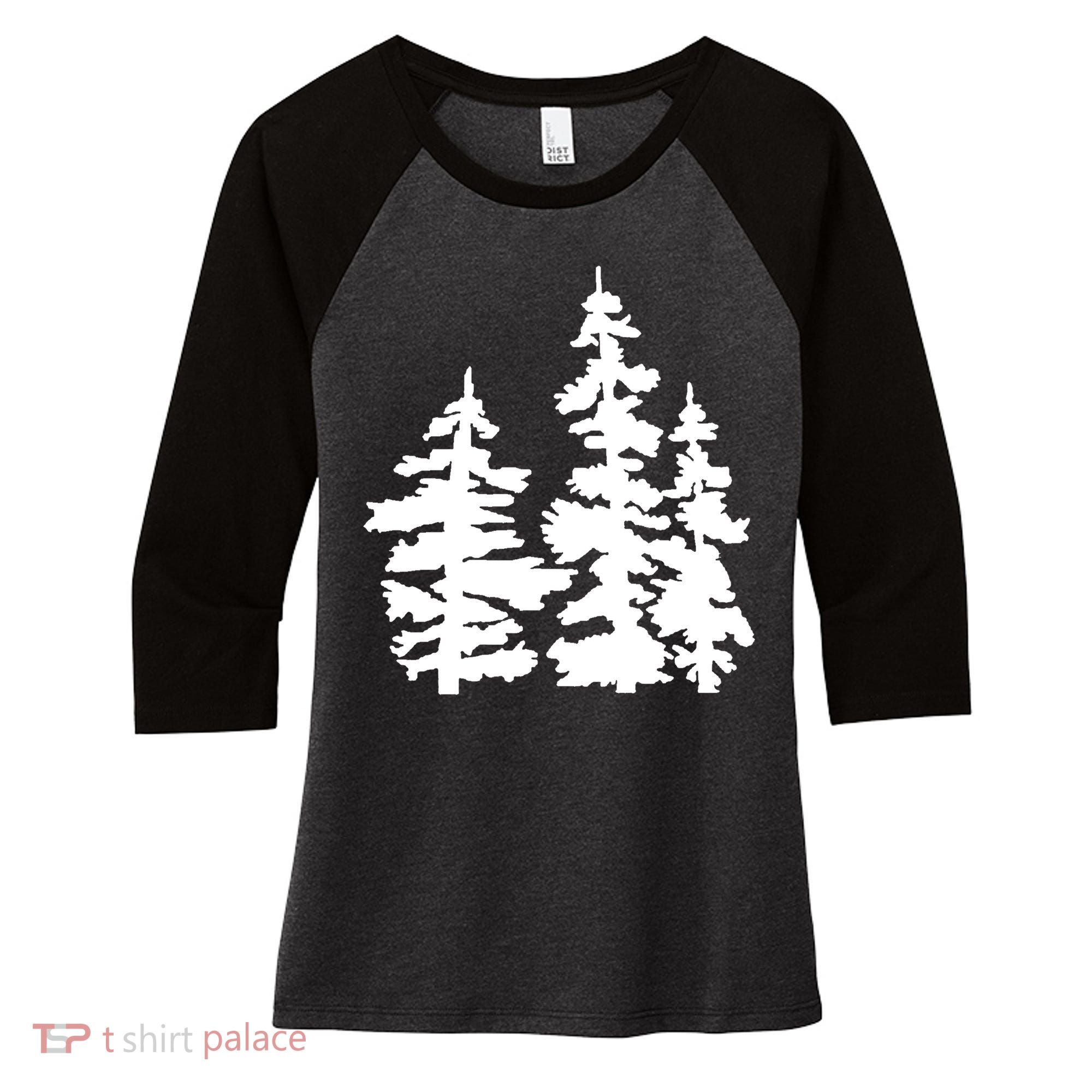 Pine Trees Illustration Women's Tri-Blend 3/4-Sleeve Raglan Shirt