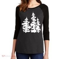 Pine Trees Illustration Women's Tri-Blend 3/4-Sleeve Raglan Shirt thumb 2
