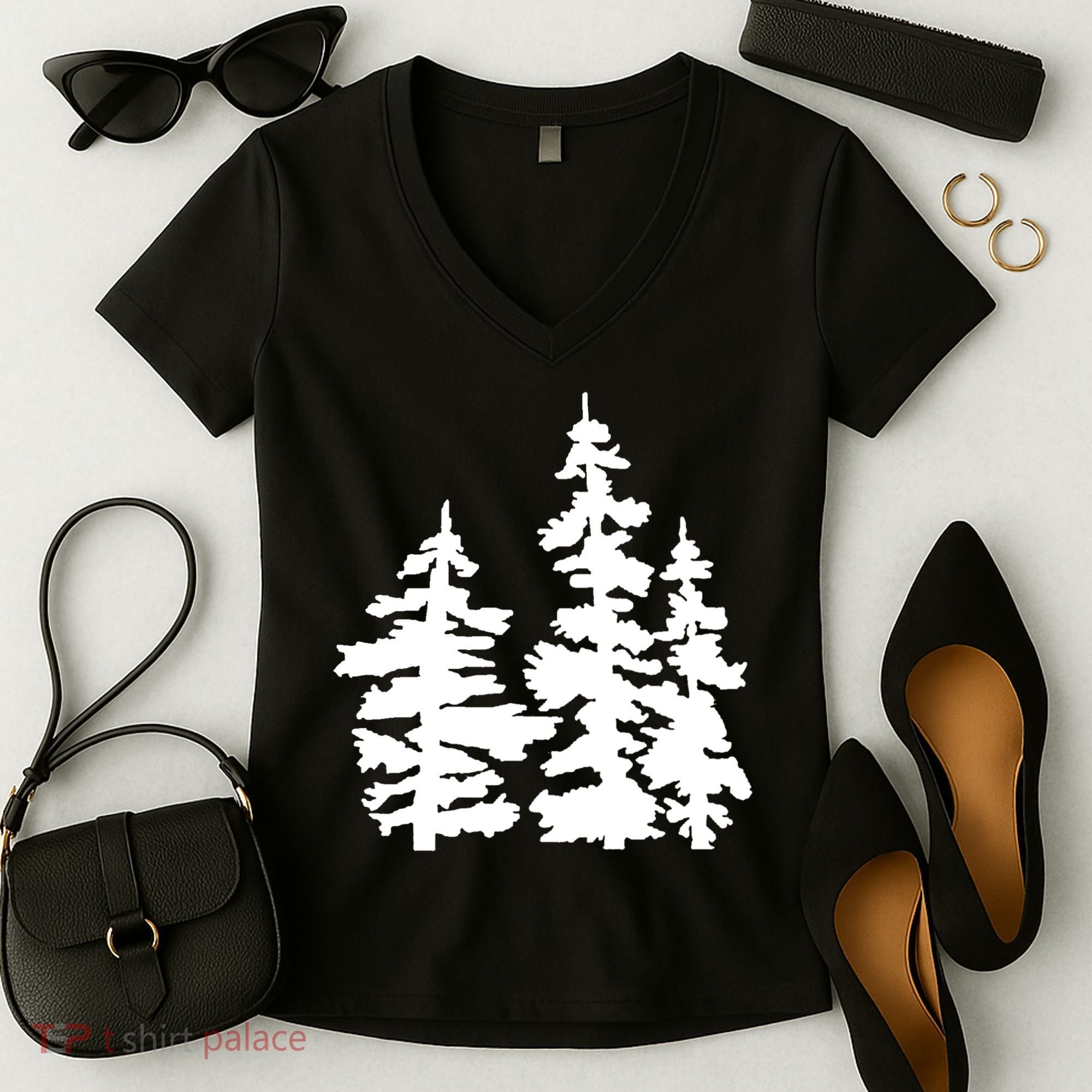 Pine Trees Illustration Women's V-Neck T-Shirt