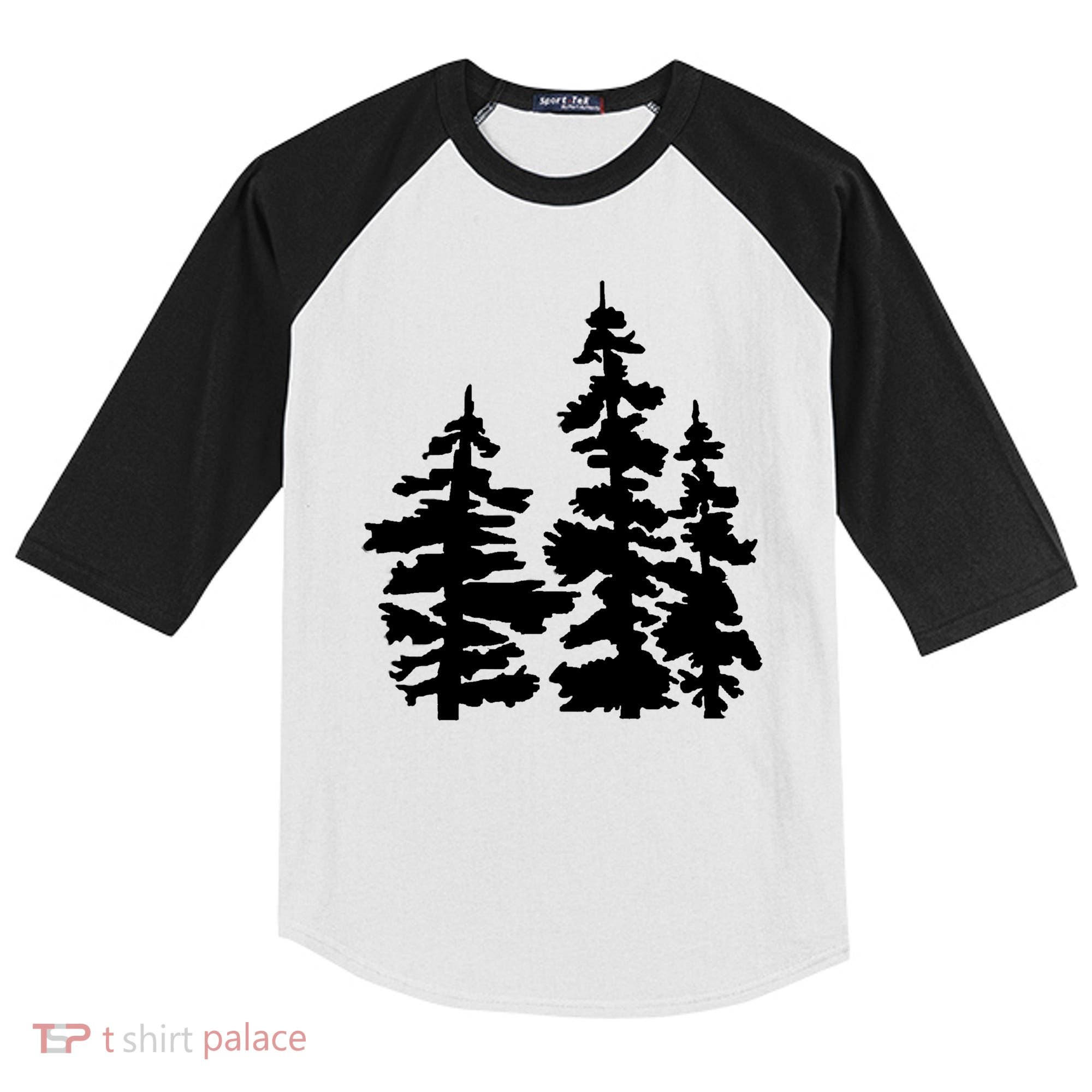 Pine Trees Illustration Kids Colorblock Raglan Jersey