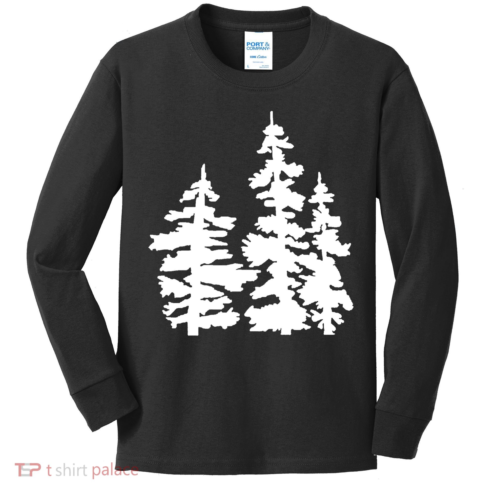 Pine Trees Illustration Kids Long Sleeve Shirt