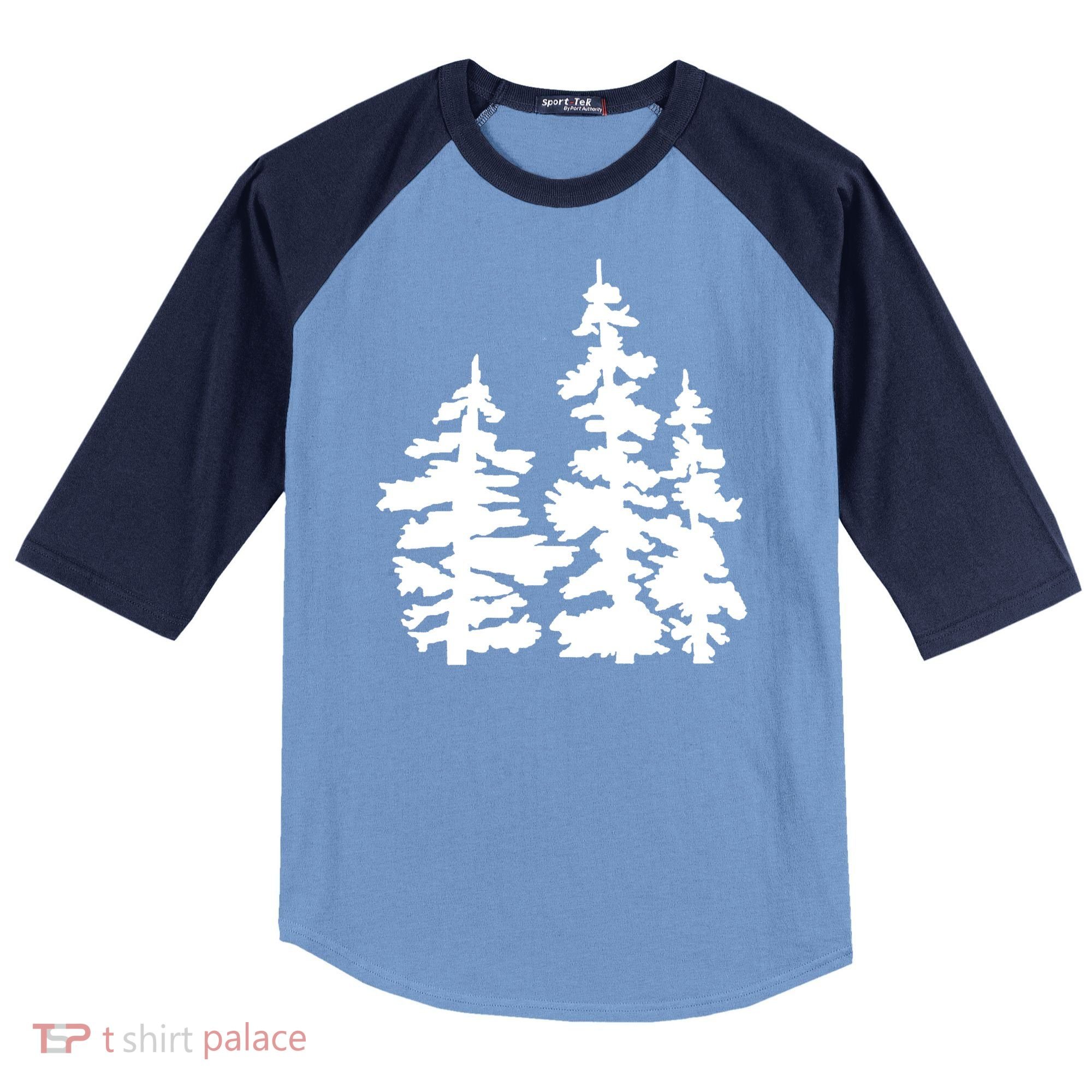 Pine Trees Illustration Raglan Baseball Sleeve Shirt