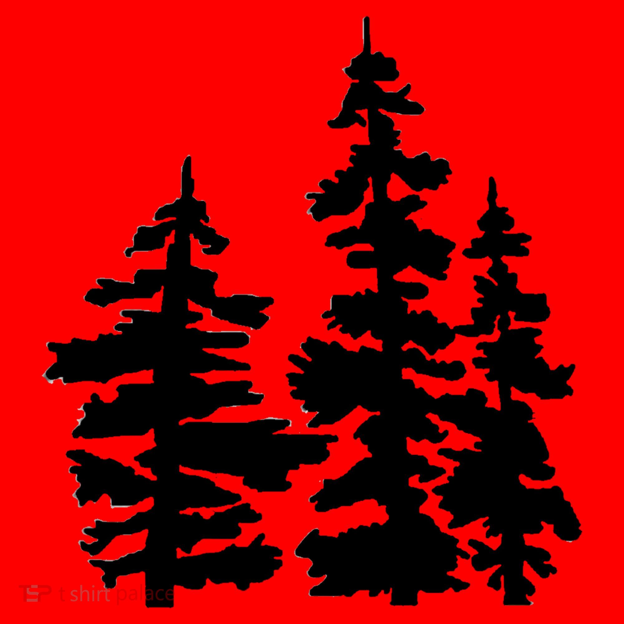 Pine Trees Illustration Santa Hat