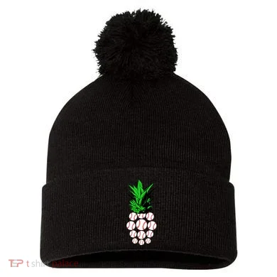 Pineapple Baseball Pom Pom 12in Knit Beanie