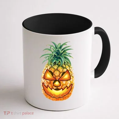 Pineapple Jack O Lantern Face Coffee Mug back