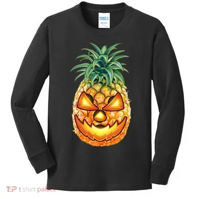 Pineapple Jack O Lantern Face Kids Long Sleeve Shirt