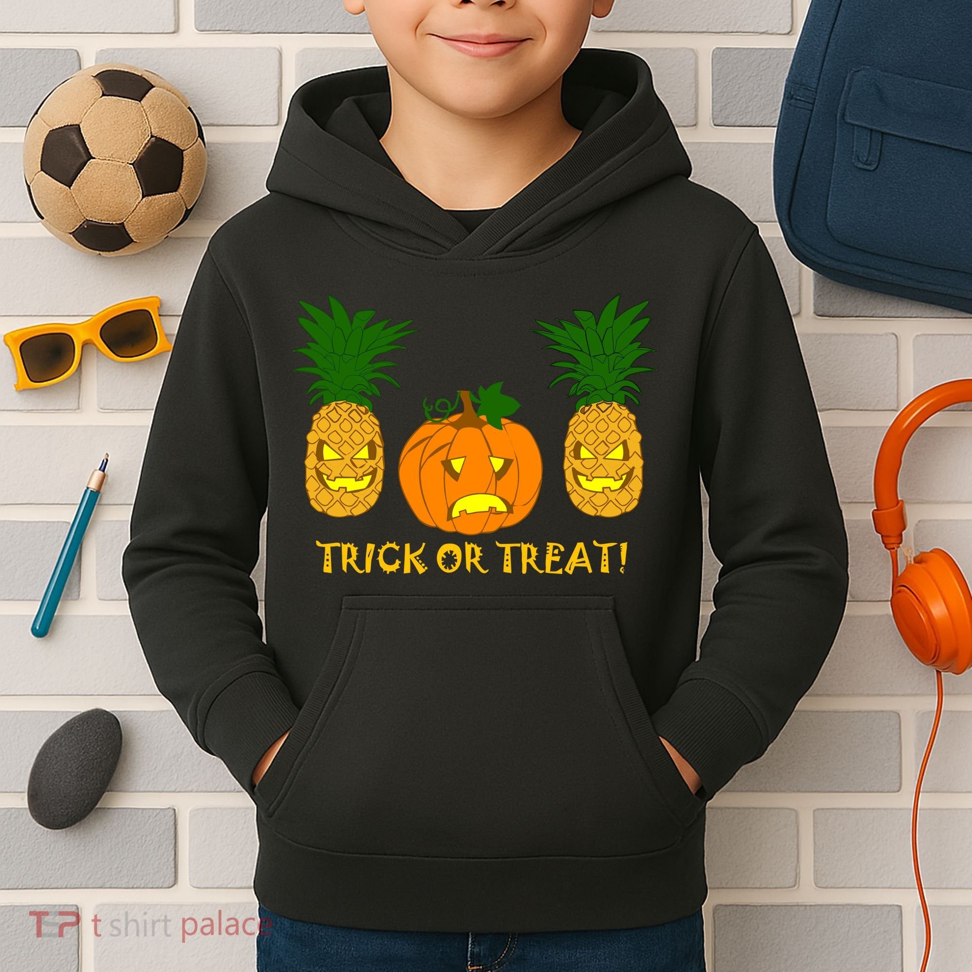 Pineapple Vs. Pumpkin Jack O Lantern Kids Hoodie