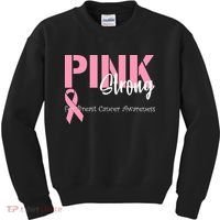 Pink And Strong Breast Cancer Awareness Kids Sweatshirt thumb 0