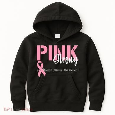 Pink And Strong Breast Cancer Awareness Kids Hoodie