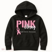 Pink And Strong Breast Cancer Awareness Kids Hoodie thumb 0