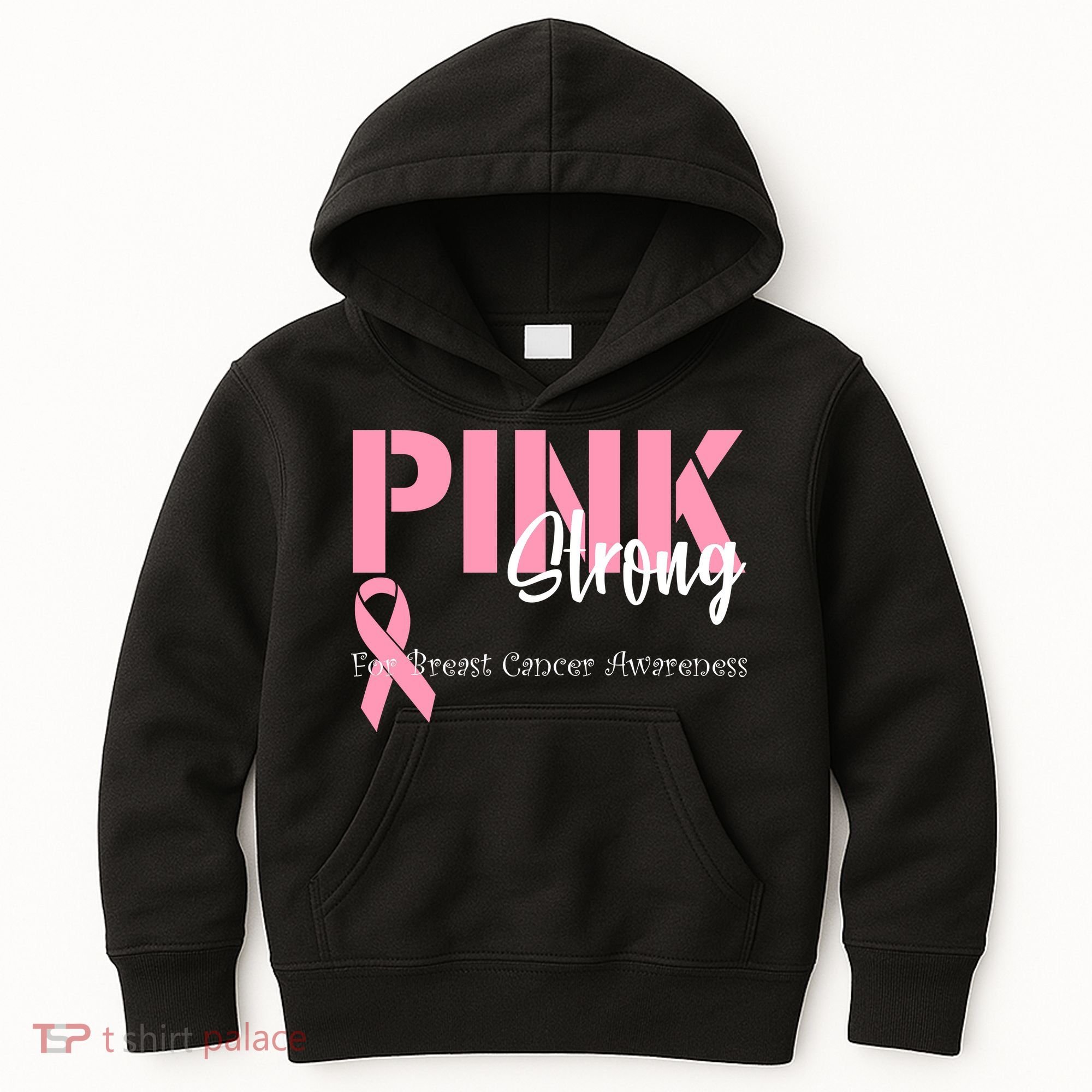 Pink And Strong Breast Cancer Awareness Kids Hoodie