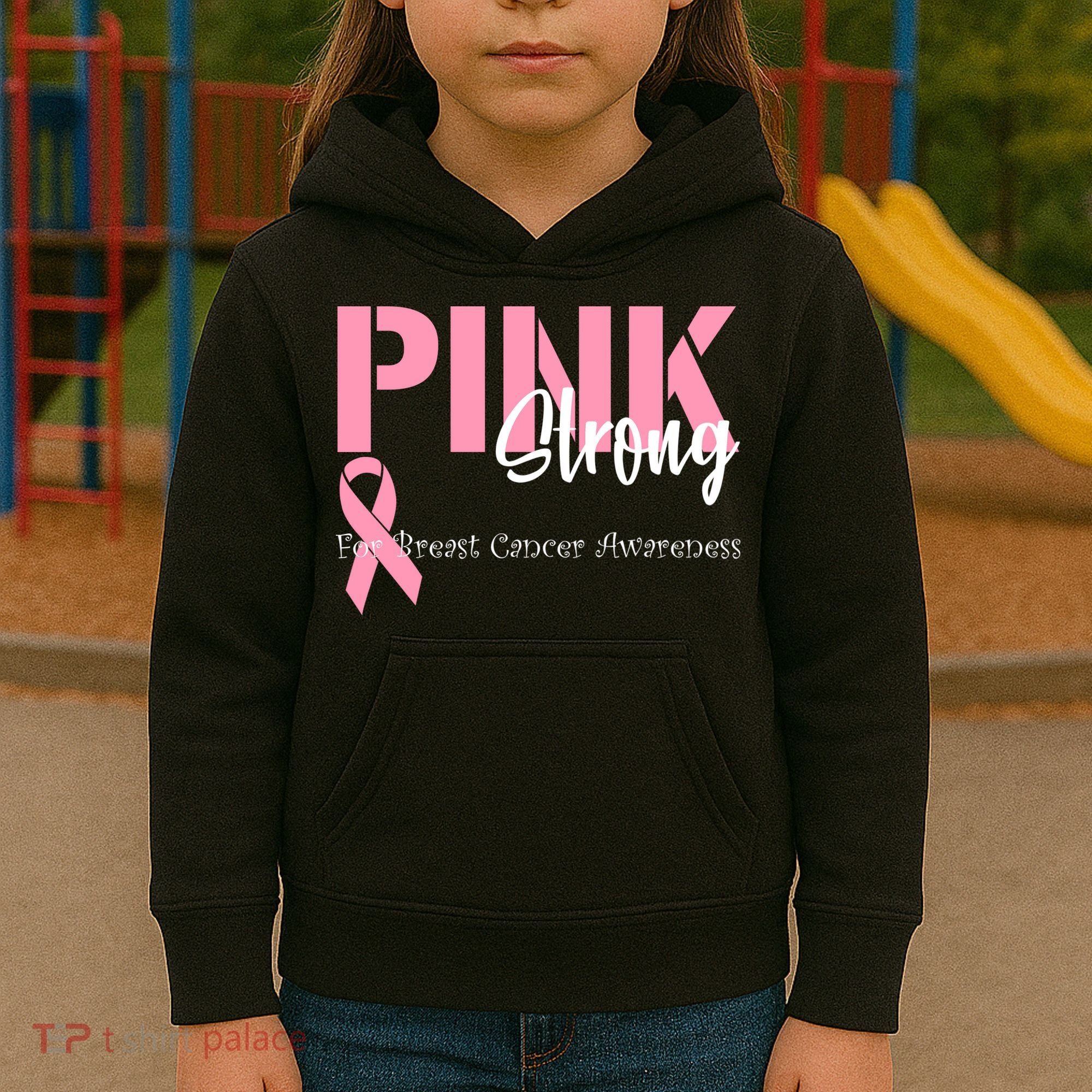 Pink And Strong Breast Cancer Awareness Kids Hoodie