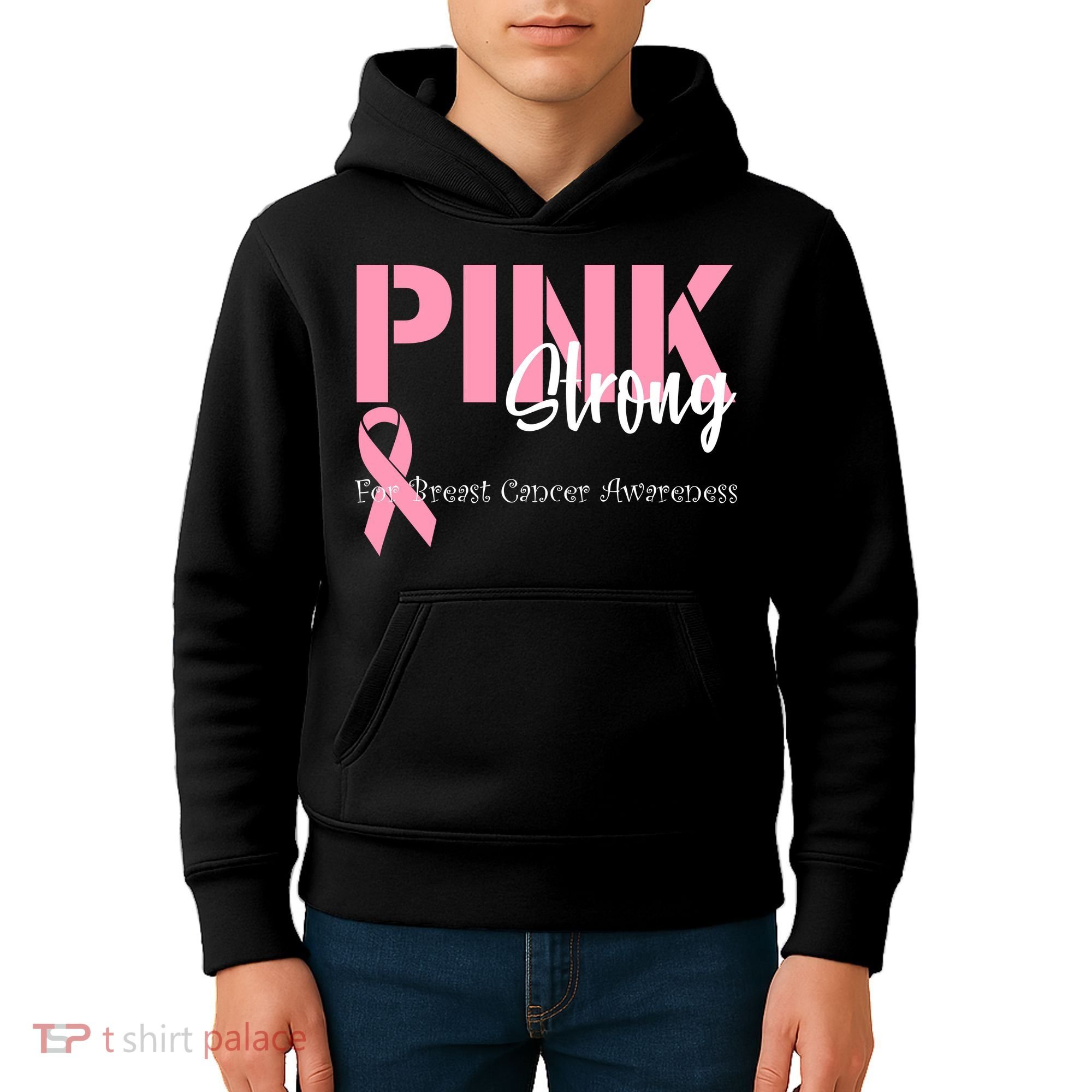 Pink And Strong Breast Cancer Awareness Kids Hoodie