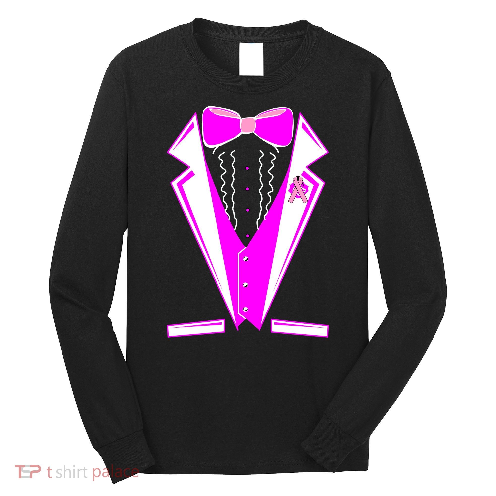 Pink Breast Cancer Tuxedo Long Sleeve Shirt