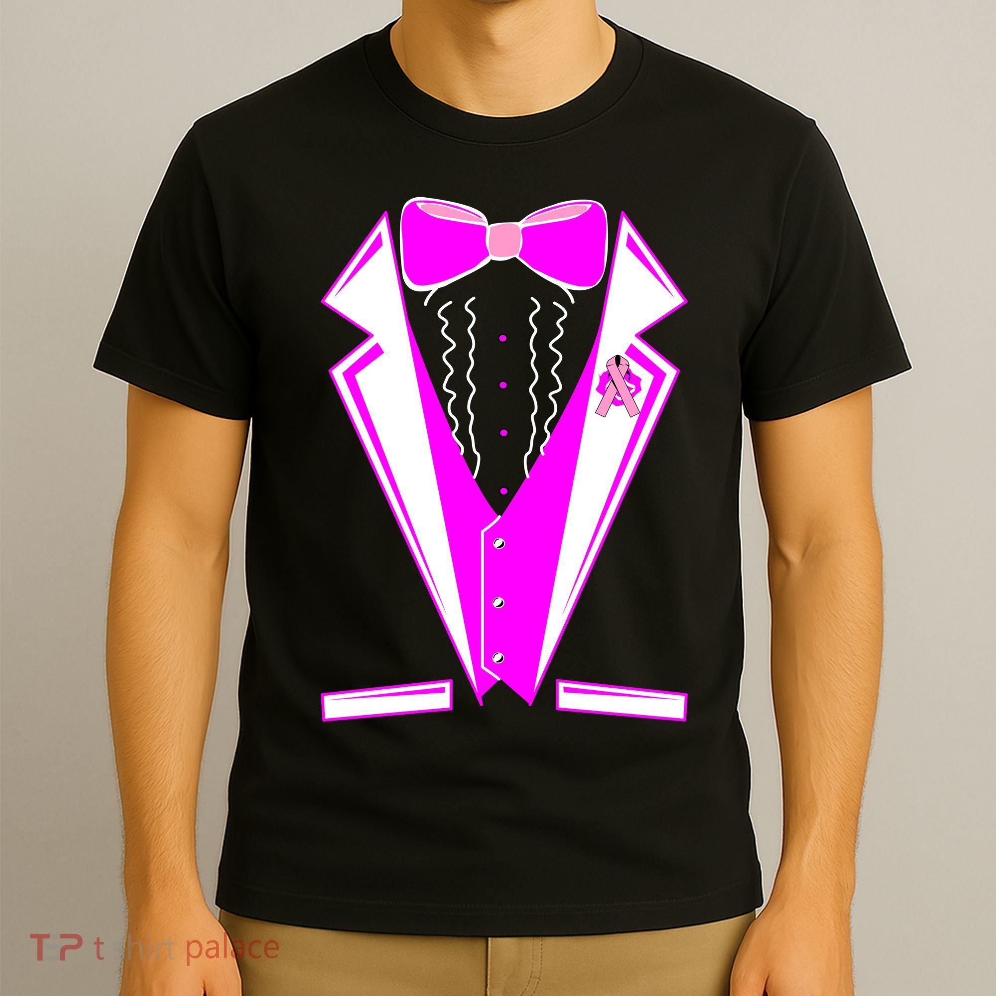 Pink Breast Cancer Tuxedo T-Shirt