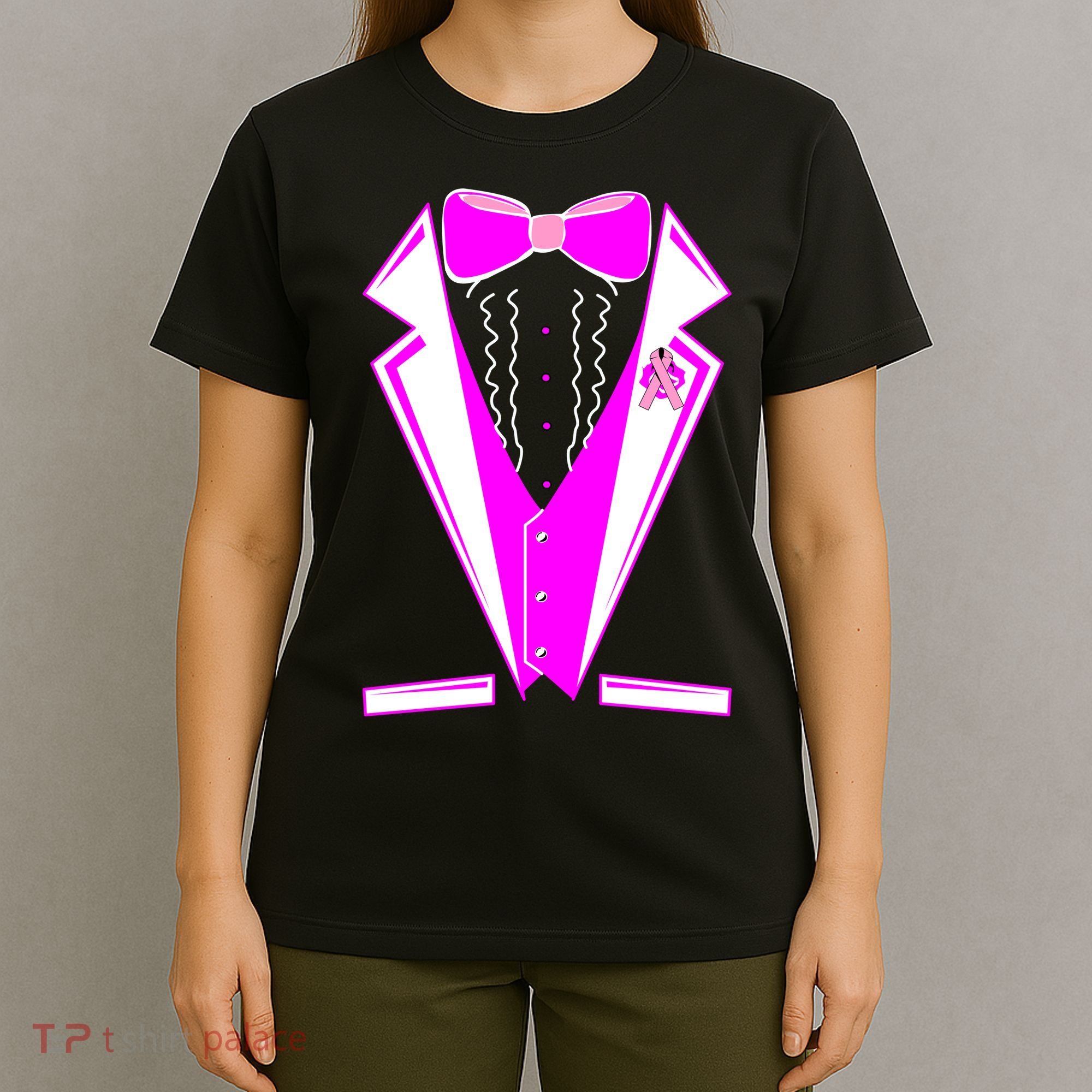 Pink Breast Cancer Tuxedo T-Shirt