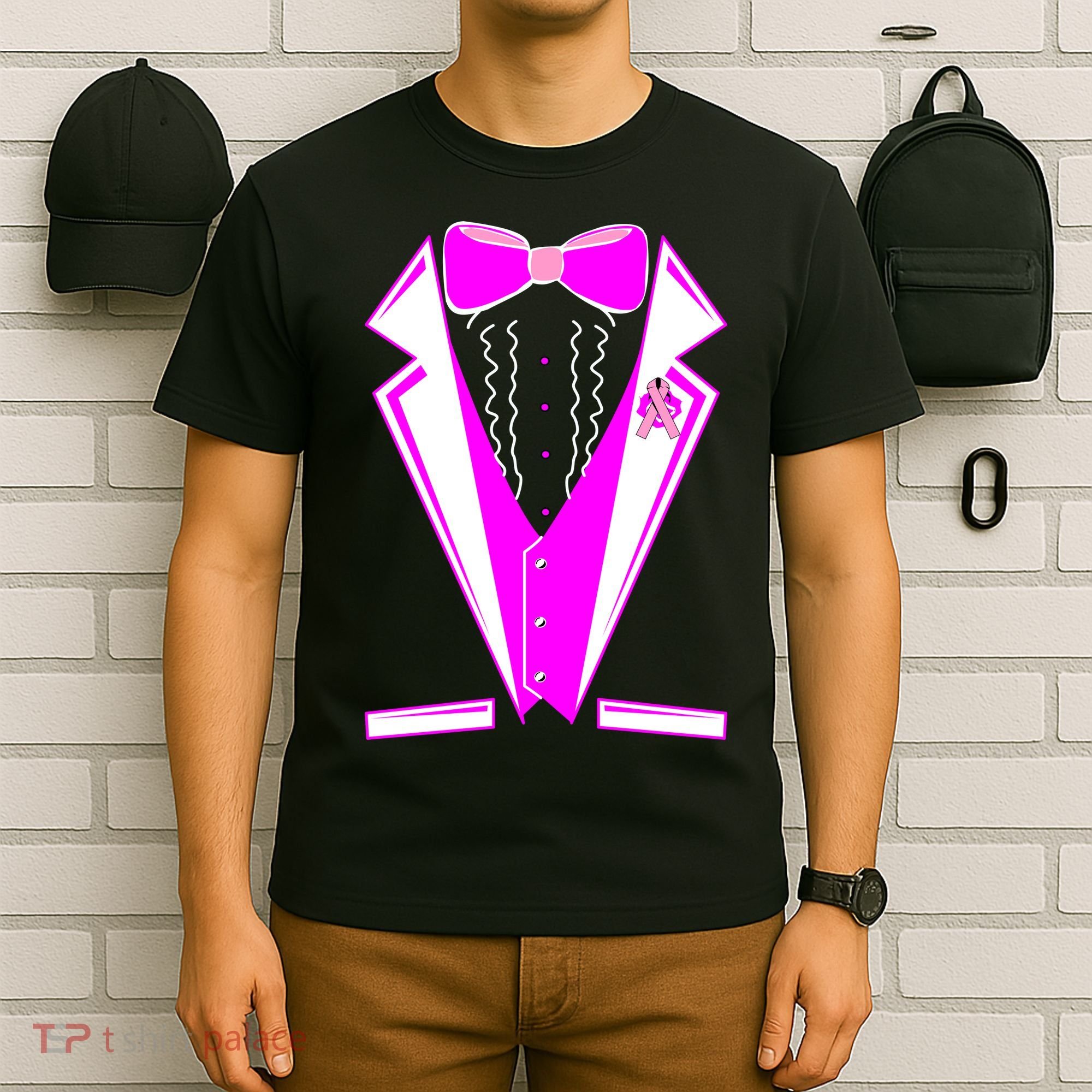 Pink Breast Cancer Tuxedo T-Shirt